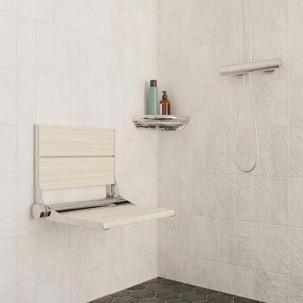 INVISIA SerenaSeat Pro 18 in. Folding Light Bamboo Shower Seat, ADA compliant, Support Up to 500 lbs. in Chrome