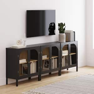 Mason Black Oak 32 in. Accent Cabinet or Sideboard Buffet Storage Cabinet with Glass Doors and Adjustable Shelves