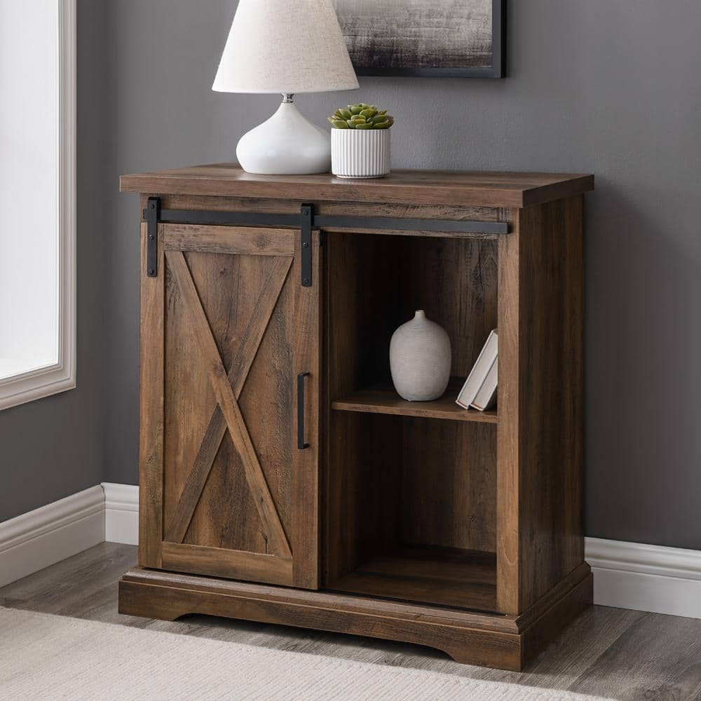 Rustic Oak Sliding Barn Door Accent Cabinet