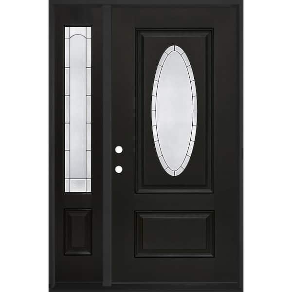 Regency 51 in. x 80 in. 3/4L Oval Empire Glass RHIS Onyx Mahogany Fiberglass Prehung Front Door w/12in-Full SL 4-9/16