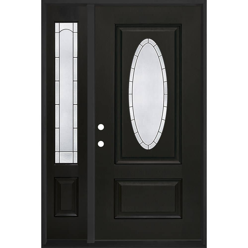Regency 53 in. x 80 in. 3/4L Oval Empire Glass RHIS Onyx Mahogany Fiberglass Prehung Front Door w/14in-Full SL 4-9/16 price history on PriceWatchPro