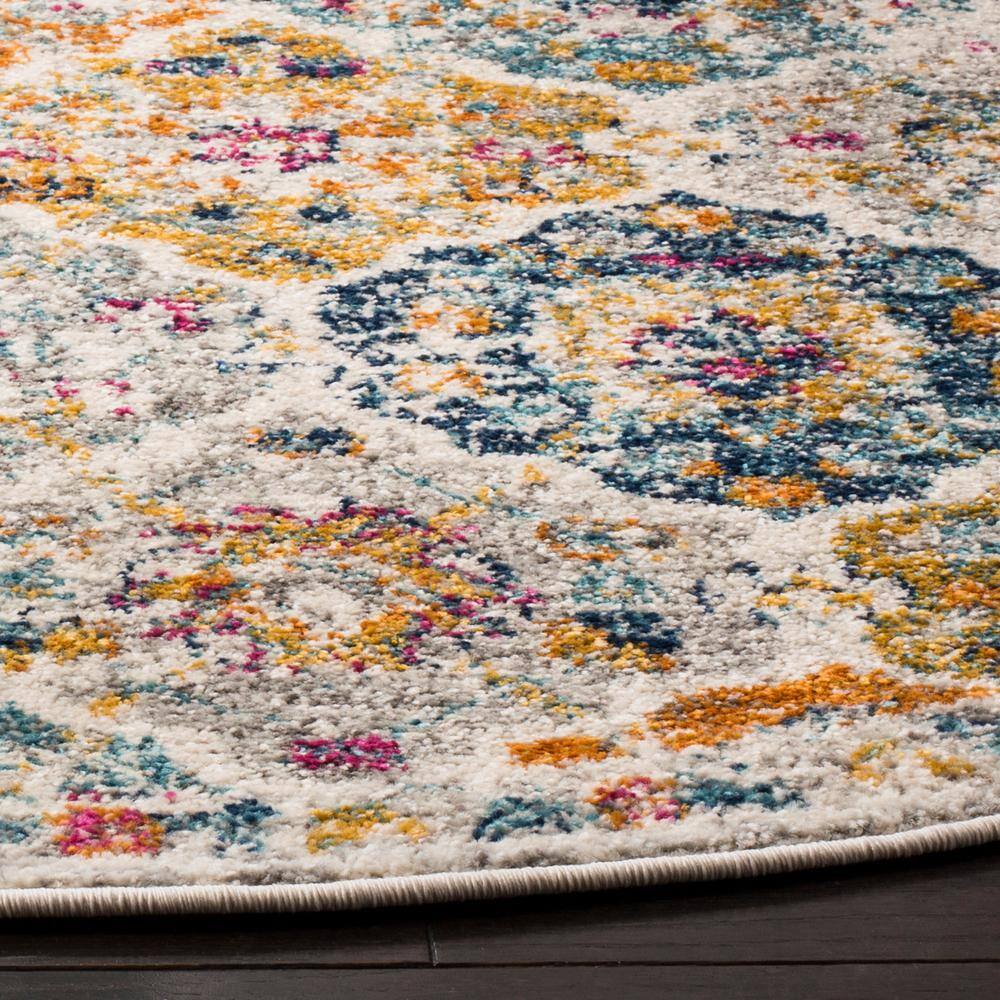 Blue and Multi-Color Round Cotton Synthetic Area Rug