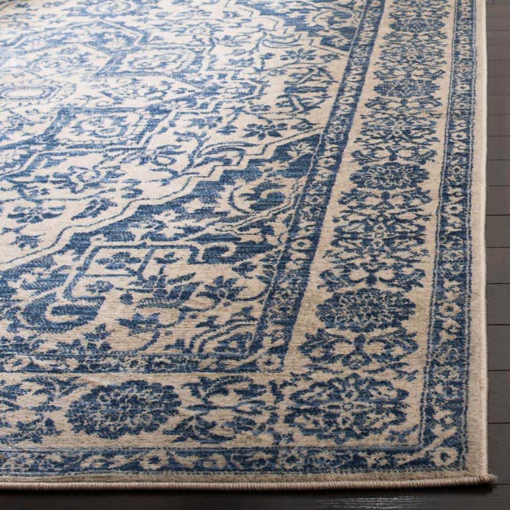 Elegant Brentwood 5' Square Navy/Light Grey Synthetic Area Rug