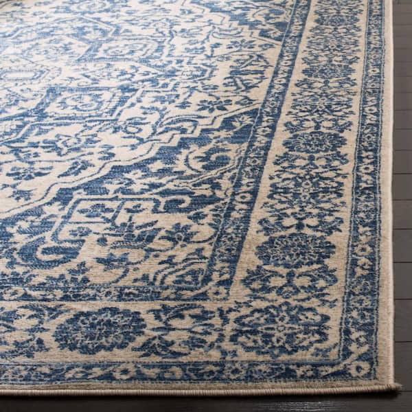 10' x 13' SAFAVIEH Brentwood Collection BNT832M Medallion Distressed Non-Shedding Living Room Bedroom Dining Home Office Area Rug Navy Light Grey 
