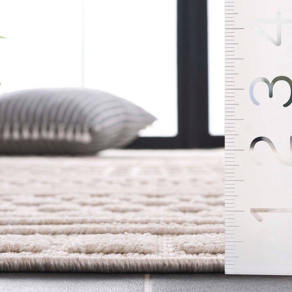 Beige Geometric 8' x 10' Synthetic Easy Care Rug