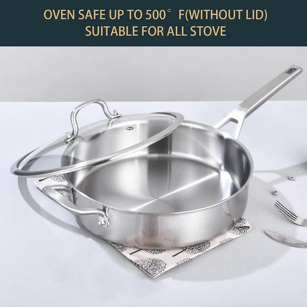 Tri-Ply Stainless Steel 6 qt. 12 in. Deep Saute Pan with Lid