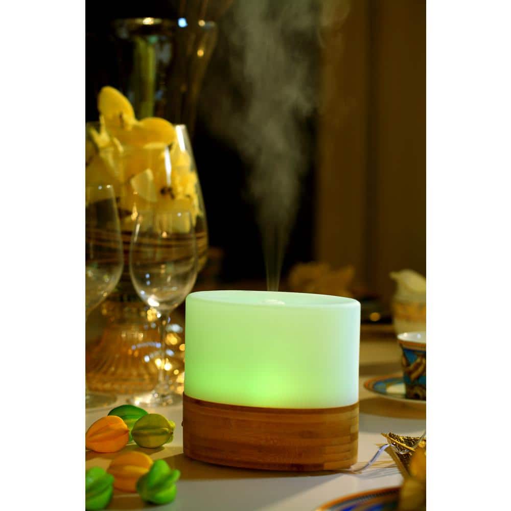 Compact White and Bamboo Ultrasonic Aroma Diffuser Humidifier
