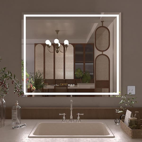 Althea 42 in. W x 36 in. H Rectangular Frameless LED Anti-Fog Wall Bathroom Vanity Mirror in Polished Crystal