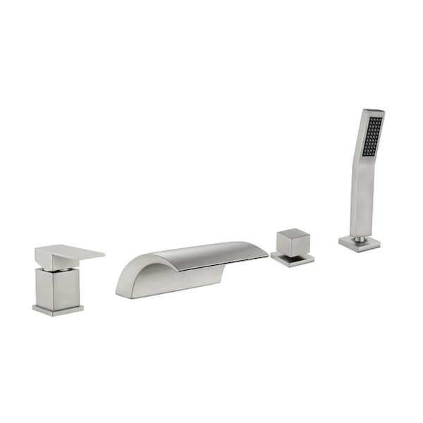 Miscool Ami Single-Handle Four Hole Tub Deck Mount Roman Tub Faucet with Hand Shower in Brushed Nickel