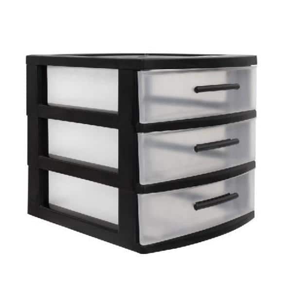 Clear 3 Drawers Plastic Storage Box Small Size135x125x110mm Organizer Box  With Black Inside