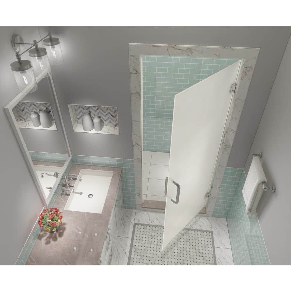 Kinkade XL 80" High Stainless Steel Frameless Hinged Shower Door with Frosted Glass