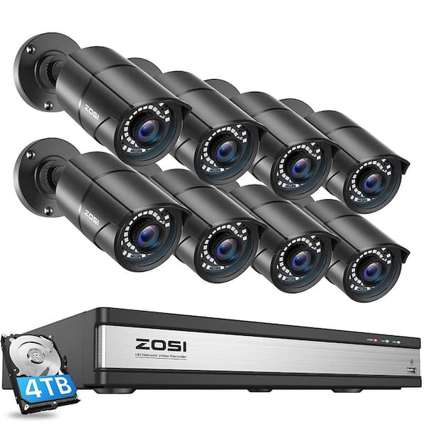ZOSI 5MP Wired 4K 16-Channel POE 4TB NVR Surveillance System with 8 x Outdoor IP Cameras, 120 ft. Night Vision, Motion Alert