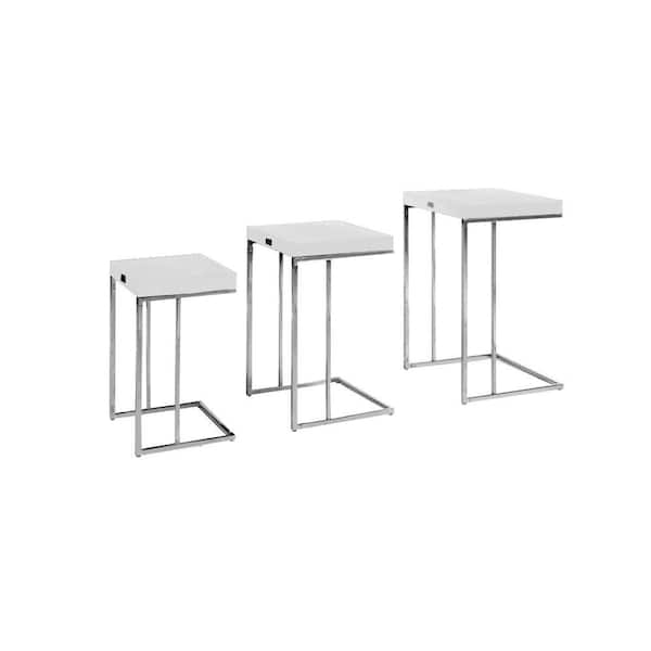Benjara 18 in. White and Silver Rectangle Wood End Table with Metal Base