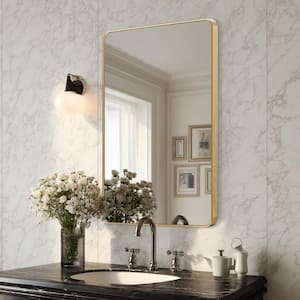 24 in. W x 36.1 in. H Modern Rectangular Aluminum Frame Gold Wall Mirror (Screws Included)