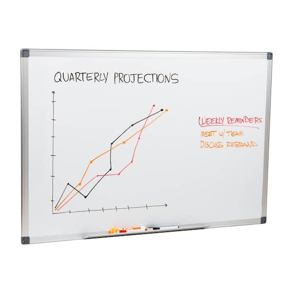 0.5 in. L x 23.5 in. W x 35.5 in. H Wall Mount Dry Erase Magnetic White Board with Eraser Maker Shelf, White