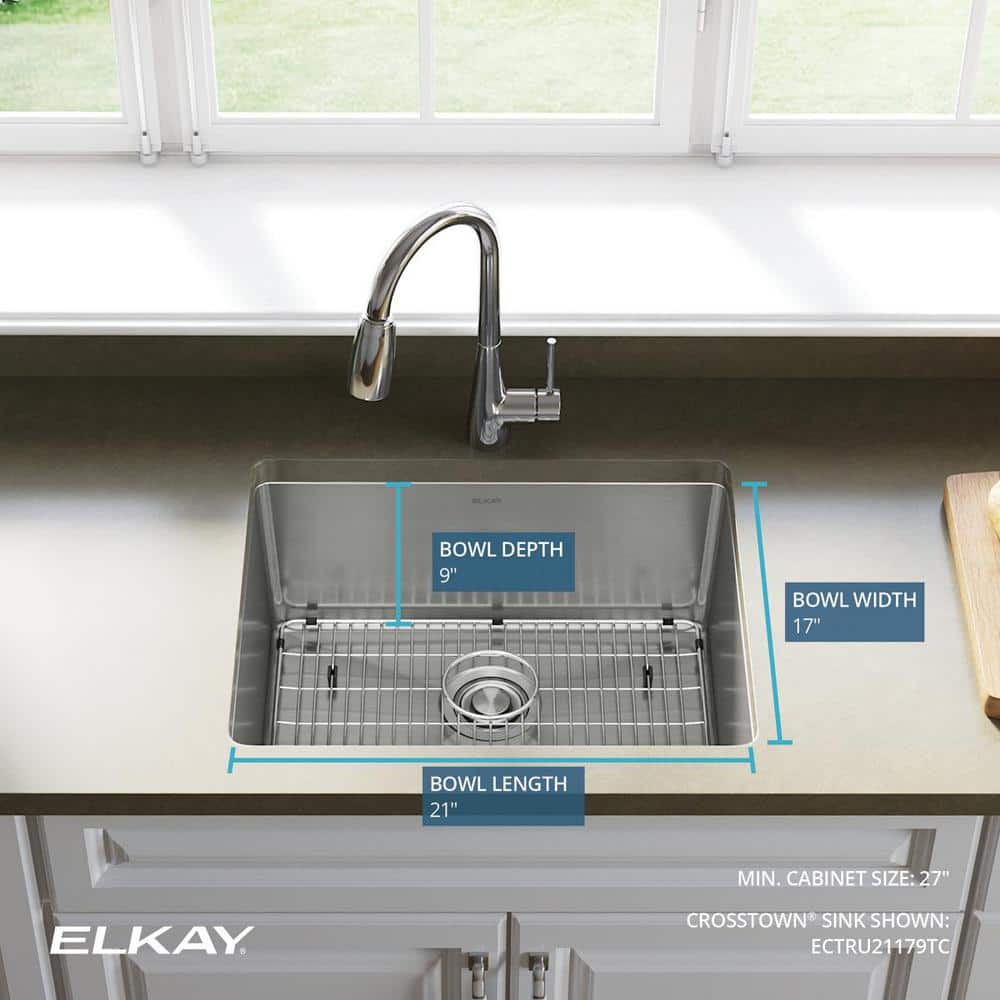 Crosstown Stainless Steel Single Bowl Undermount Kitchen Sink Kit