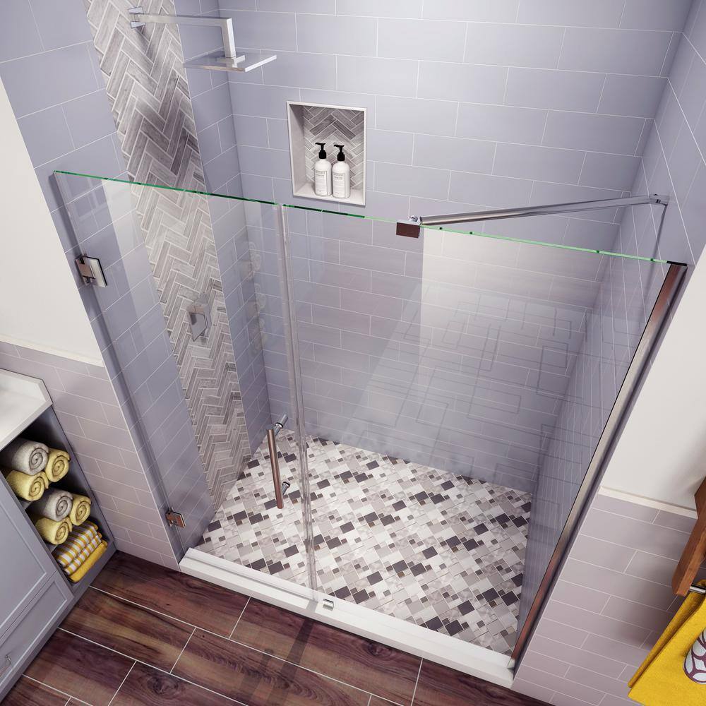 Belmore 62" Frameless Hinged Shower Door in Stainless Steel and Clear Glass