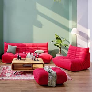 Modular 4-Piece Bean Bag Teddy Velvet Top Thick Seat Living Room Lazy Sofa, Red