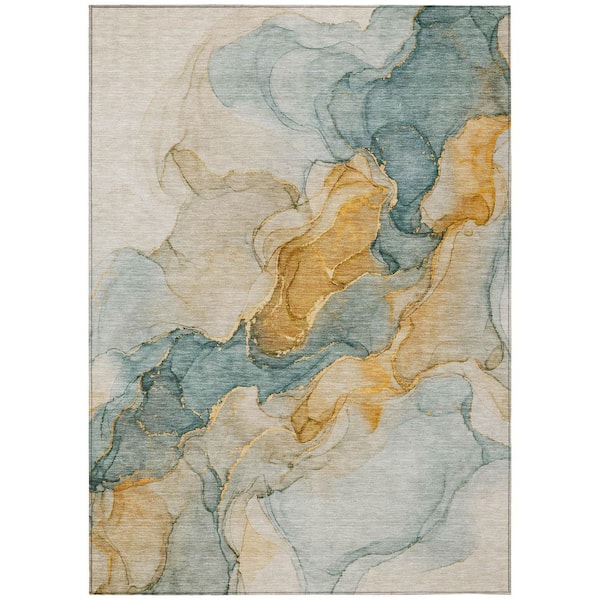 Chantille Machine Washable Indoor/Outdoor Abstract ACN3119 Aqua 10 ft. x 14 ft. Area Rug
