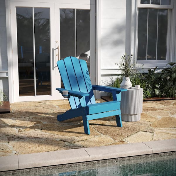 TAYLOR LOGAN Blue Plastic Outdoor Lounge Chair in Blue Set of 1