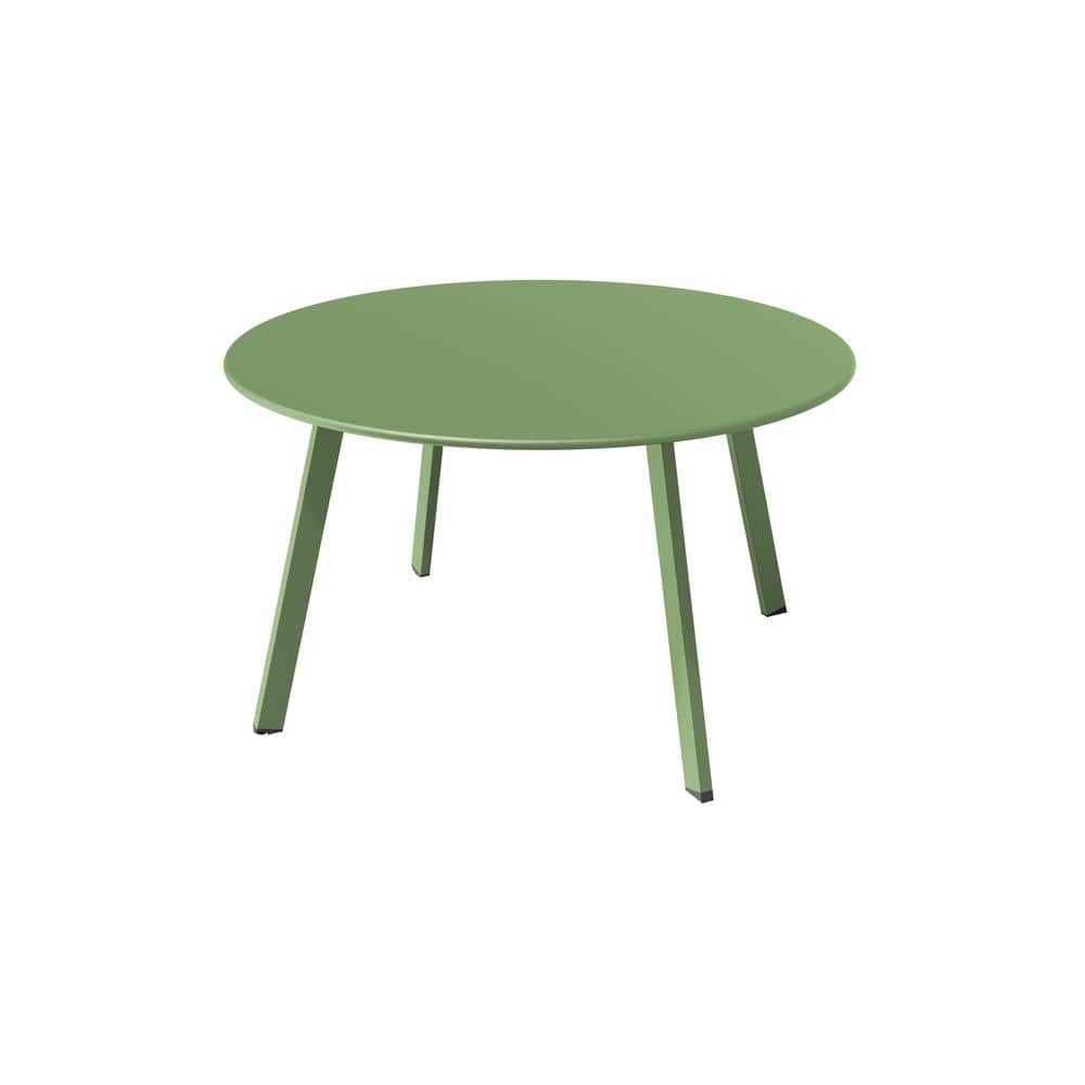Angel Sar 27 in. Green Round Metal Outdoor Coffee Table Patio Side ...