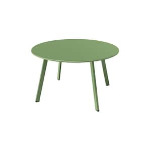 27 in. Green Round Metal Outdoor Coffee Table Patio Side Table