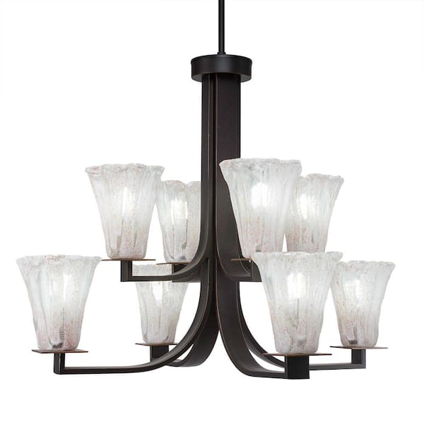 Unbranded Aspen 8-Light Dark Granite Cluster Chandelier for Dinning Table with 5.5 in. Fluted Italian Ice Glass No Bulbs Included