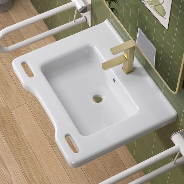 23.63 in. W x 19.63 in. D Wall Mounted Rectangular Bathroom Sink Disability-Friendly Ceramic Basin Single Hole in White