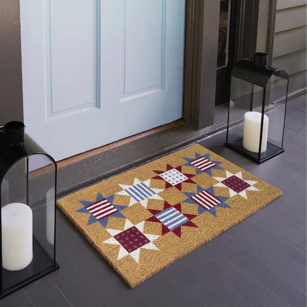 4th of July Patchwork Stars Red/Blue 18 in. x 30 in. Coir Indoor/Outdoor Door Mat