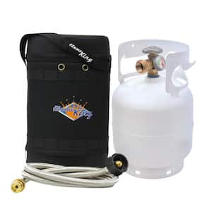 Gas Hauler Kit Insulated Protective Carry Case, 5 lb. Propane Tank & Steel Braided Adapter Hose for Outdoor & Camping