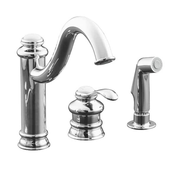 KOHLER Fairfax Mid-Arc Single-Handle Standard Kitchen Faucet with Side Sprayer and Remote Valve in Polished Chrome