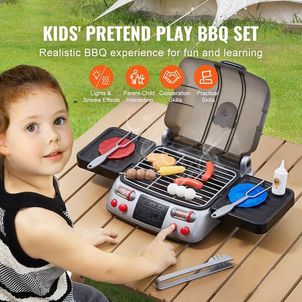 2025 New 19PC Kids Grill Playset Kitchen Pretend Play Set For Kids BBQ Food Fake Accessories Toys Cooking Camping