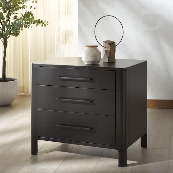 Abbiava Black 3 Drawer Nightstand