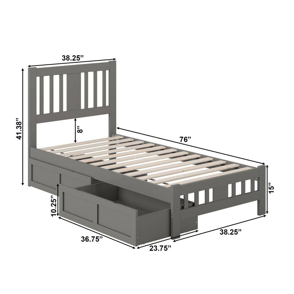 Tahoe Classic Grey Twin Bed with Storage Drawers and Mission Headboard