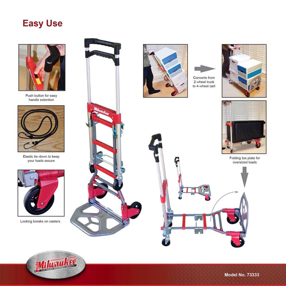 Red Folding Aluminum Hand Truck with Strap and Steel Frame
