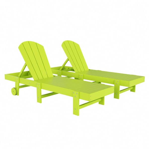 WESTIN OUTDOOR Laguna 2-Piece Fade Resistant HDPE Plastic Adjustable Outdoor Adirondack Chaise Loungers with Wheels in Lime