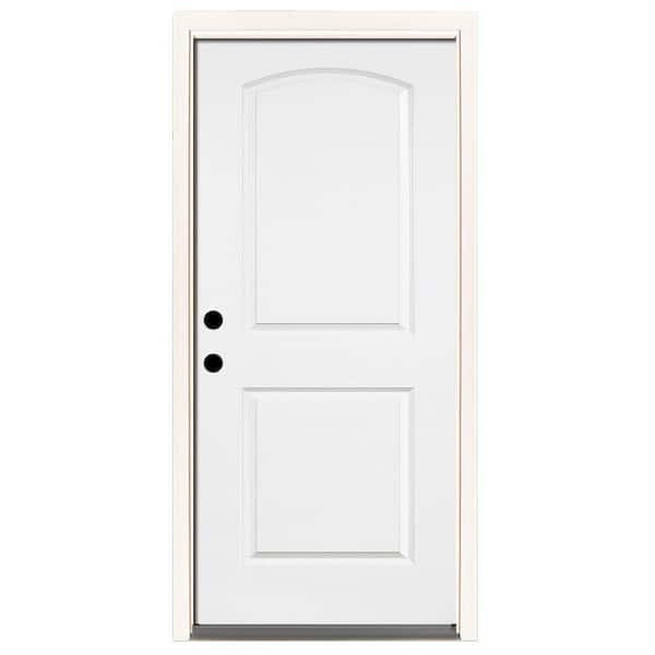 Steves & Sons 36 in. x 80 in. Element Series 2-Panel Roundtop Right-Hand Inswing Wt Prime Steel Prehung Front Door w/ 6-9/16 in. Frame