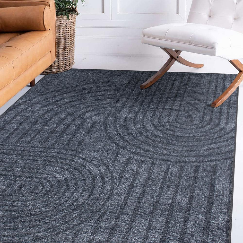 Contemporary Dark Gray Synthetic Flat Woven 10' x 14' Area Rug