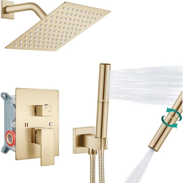 PICTURESQUE CENDU LLC 2-spray 8 in. Dual Shower Head and Handheld Shower Head in Wall Mount Brushed Gold