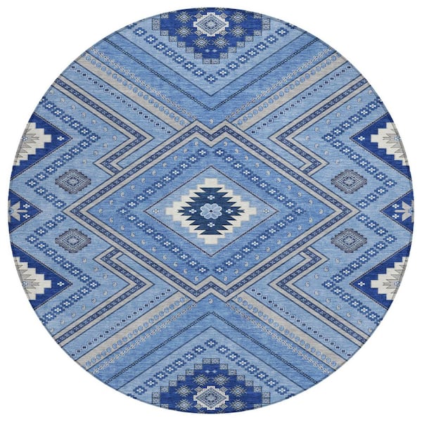 Addison Rugs Chantille Machine Washable Indoor/Outdoor Abstract ACN1010 Blue 8 ft. x 8 ft. Area Rug