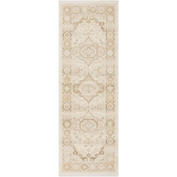 Pardis Ivory Beige 2 ft. x 6 ft. Center medallion Traditional Runner Area Rug