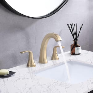 8 in. Widespread Double Handles Bathroom Faucet with Drain Kit in Brushed Gold