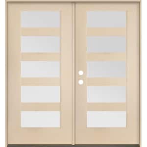ASCEND Modern 72 in. x 80 in. 5-Lite Right-Active/Inswing Satin Glass Unfinished Double Fiberglass Prehung Front Door