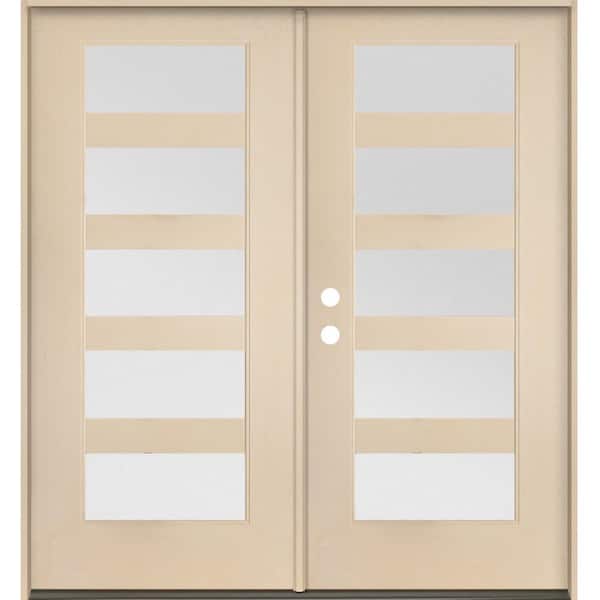 Krosswood Doors ASCEND Modern 72 in. x 80 in. 5-Lite Right-Active/Inswing Satin Glass Unfinished Double Fiberglass Prehung Front Door