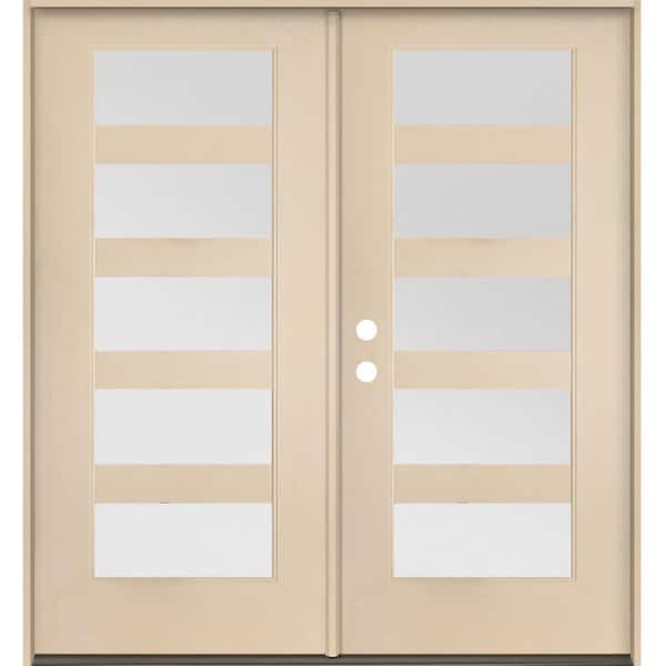 ASCEND Modern 72 in. x 80 in. 5-Lite Right-Active/Inswing Satin Glass Unfinished Double Fiberglass Prehung Front Door