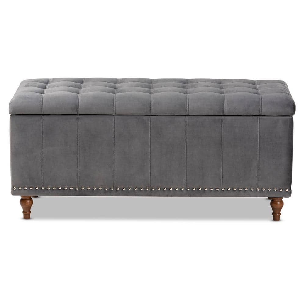 Kaylee Gray Velvet Tufted Storage Ottoman Bench