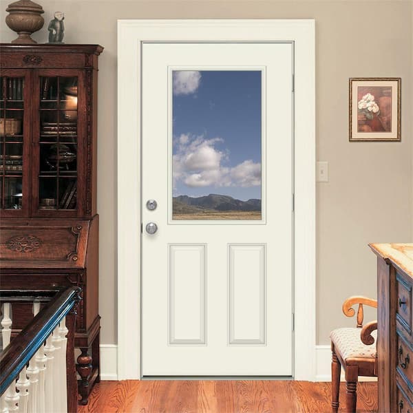 JELD-WEN 32 in. x 80 in. 1/2 Lite Primed Steel Prehung Left-Hand