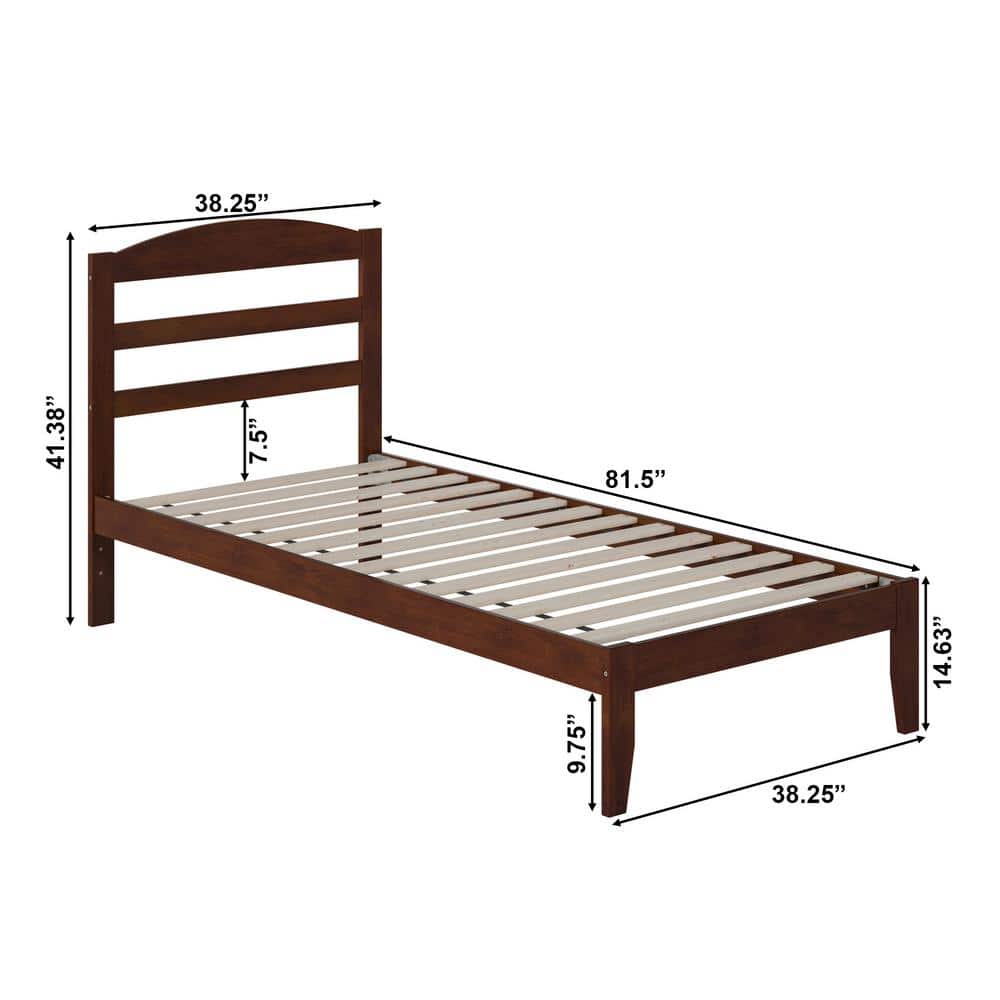 Mission-Inspired Twin Walnut Wood Platform Bed with USB Charger