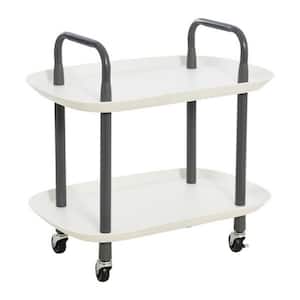 Modern Plastic and Metal 2-Tier Trolley with 4-Locking Casters White and Dark Grey