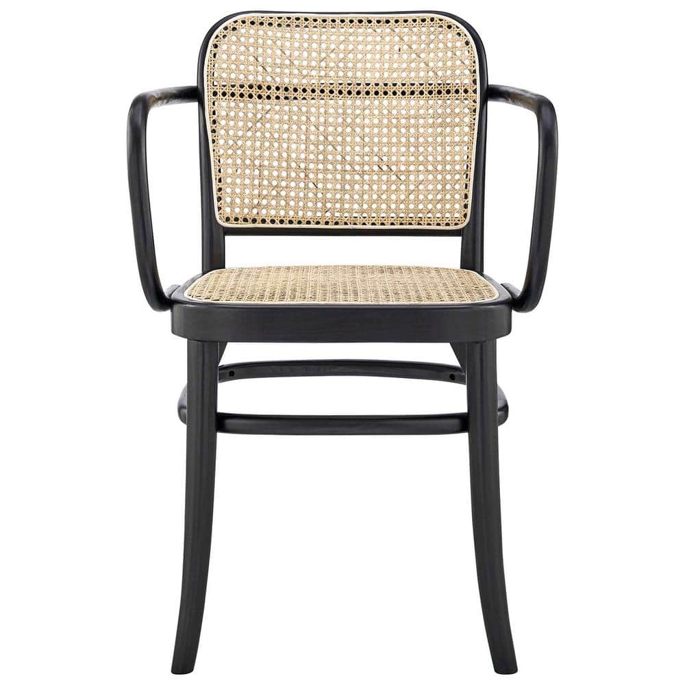Low Profile Black Elm Wood & Cane Arm Chair